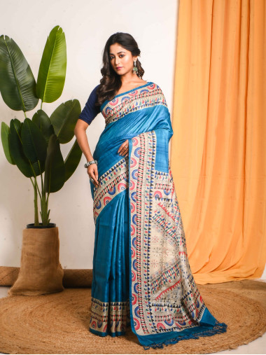 BSHP30 - Madhubani Hand Paint Tussar Saree